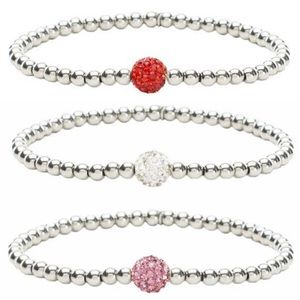 Hand Crafted Valentine Bracelet Stack Silver Pink Red